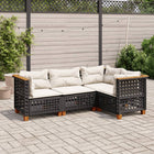 4-delige Loungeset met kussens poly rattan zwart