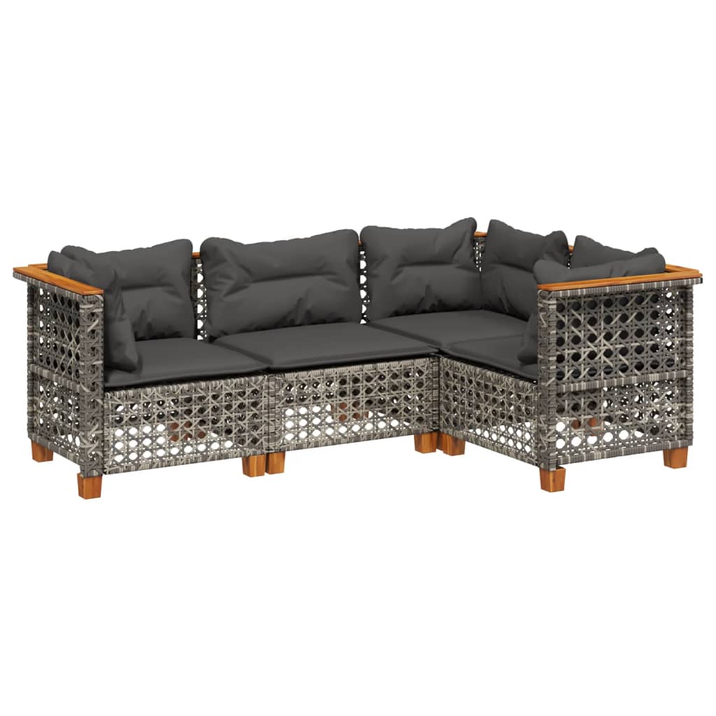 4-delige Loungeset met kussens poly rattan grijs