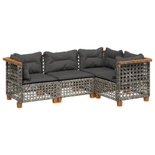 4-delige Loungeset met kussens poly rattan grijs