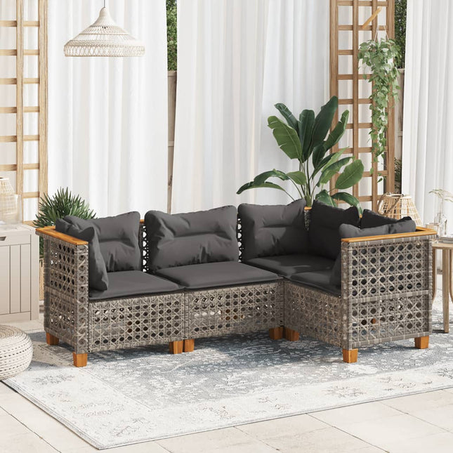 4-delige Loungeset met kussens poly rattan grijs