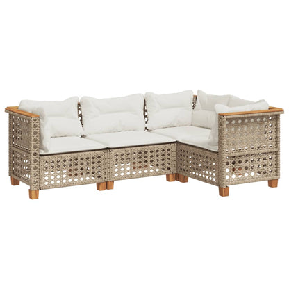 4-Delige Loungeset Met Kussens Poly Rattan Beige 1 gat weven