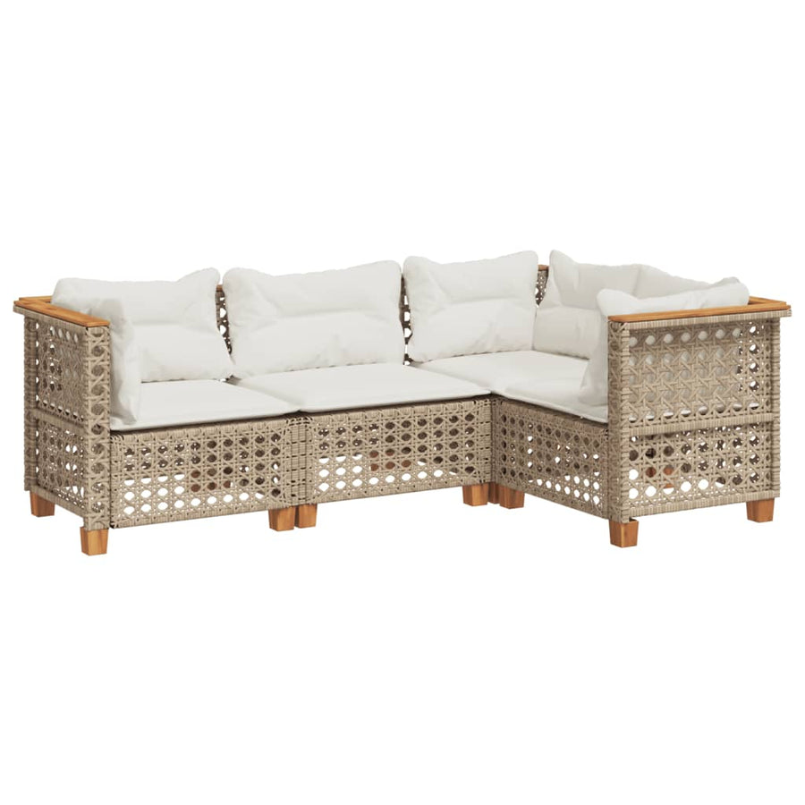 4-Delige Loungeset Met Kussens Poly Rattan Beige 1 gat weven
