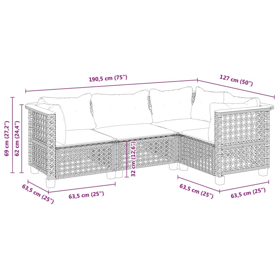4-Delige Loungeset Met Kussens Poly Rattan Beige 1 gat weven