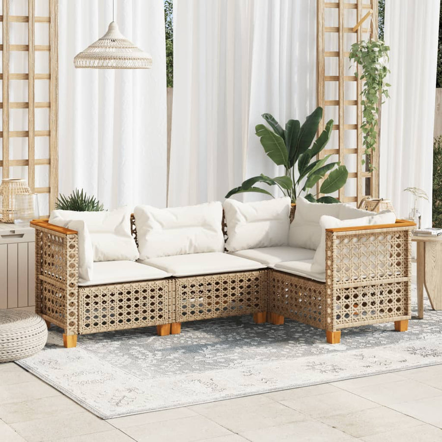 4-Delige Loungeset Met Kussens Poly Rattan Beige 1 gat weven
