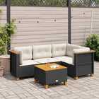 5-delige Loungeset met kussens poly rattan zwart