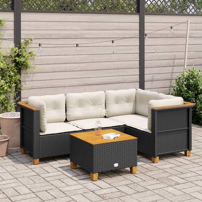 5-delige Loungeset met kussens poly rattan zwart