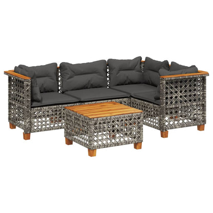 5-delige Loungeset met kussens poly rattan grijs