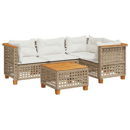 5-Delige Loungeset Met Kussens Poly Rattan Beige 1 gat weven