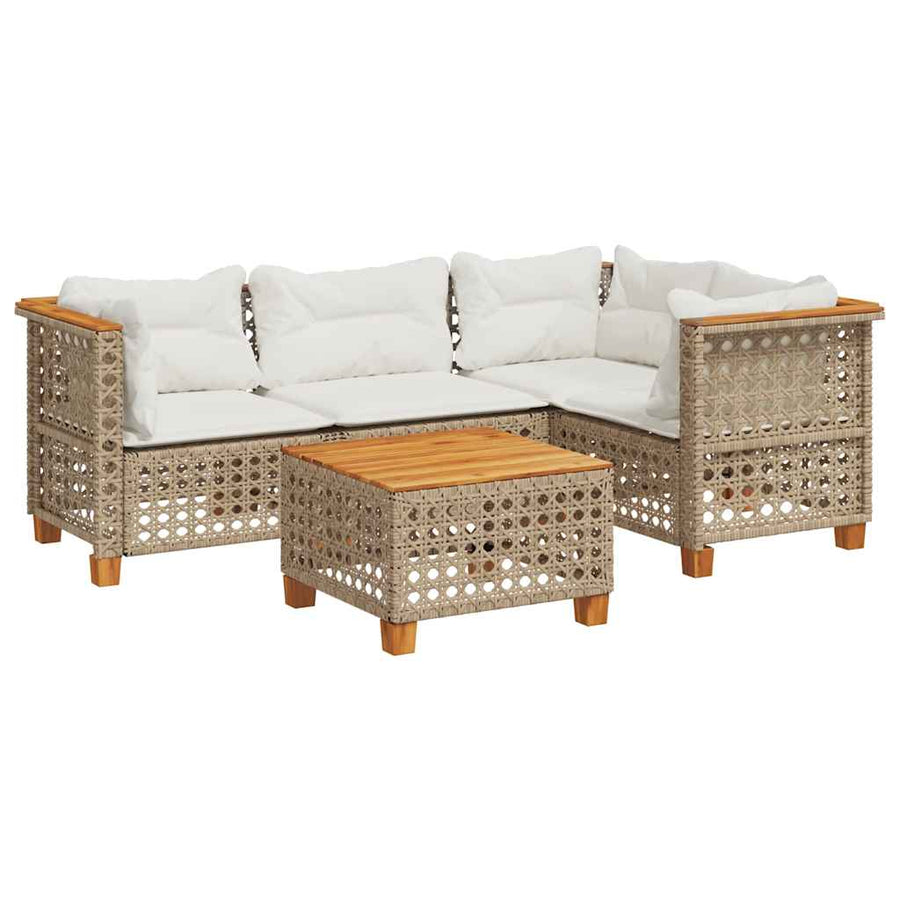 5-Delige Loungeset Met Kussens Poly Rattan Beige 1 gat weven