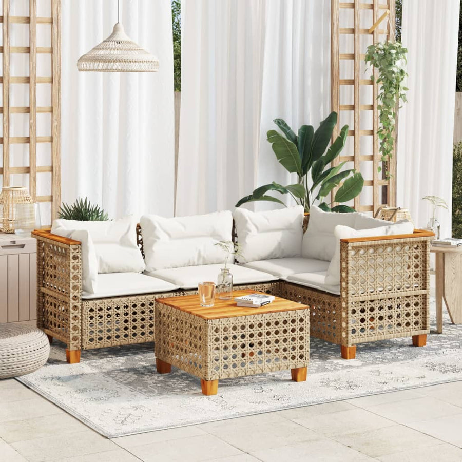 5-Delige Loungeset Met Kussens Poly Rattan Beige 1 gat weven