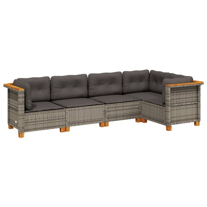 5-delige Loungeset met kussens poly rattan grijs