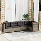 5-delige Loungeset met kussens poly rattan grijs