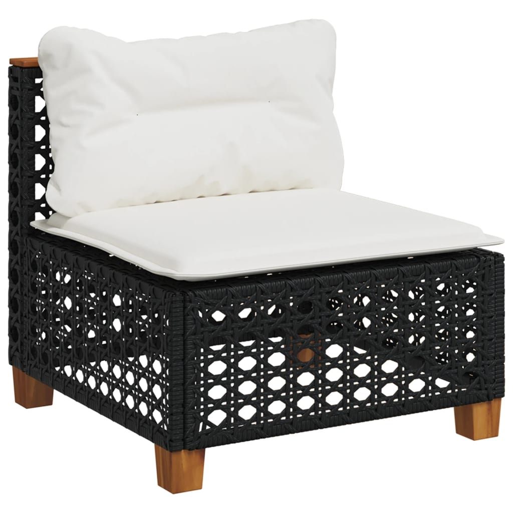 5-delige Loungeset met kussens poly rattan zwart