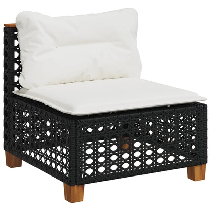 5-delige Loungeset met kussens poly rattan zwart