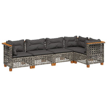 5-delige Loungeset met kussens poly rattan grijs