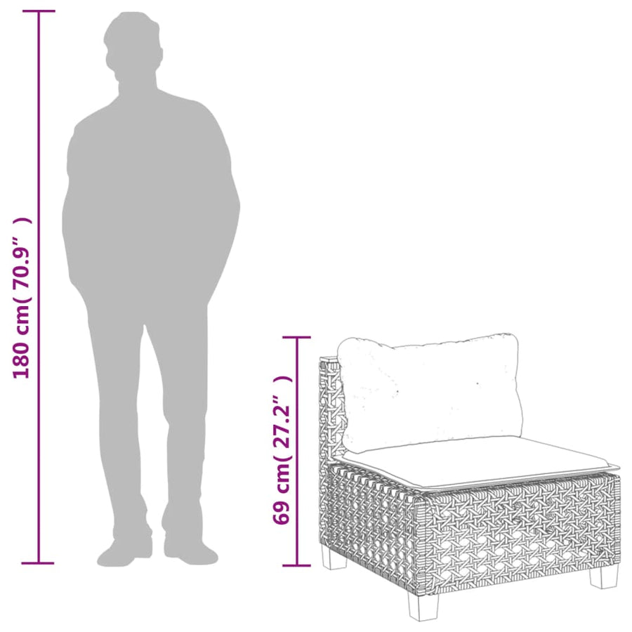 5-delige Loungeset met kussens poly rattan grijs