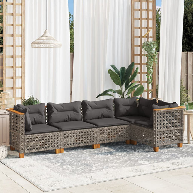 5-delige Loungeset met kussens poly rattan grijs