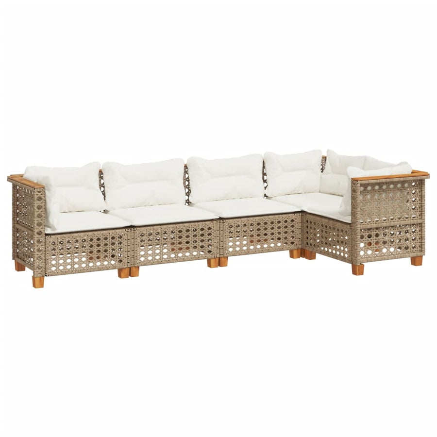 5-Delige Loungeset Met Kussens Poly Rattan Beige 1 gat weven