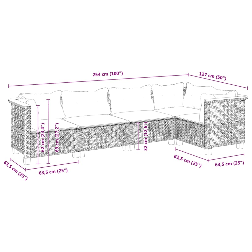 5-Delige Loungeset Met Kussens Poly Rattan Beige 1 gat weven
