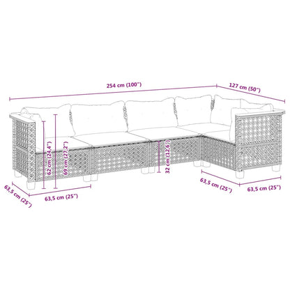 5-Delige Loungeset Met Kussens Poly Rattan Beige 1 gat weven