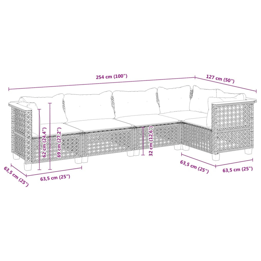 5-Delige Loungeset Met Kussens Poly Rattan Beige 1 gat weven