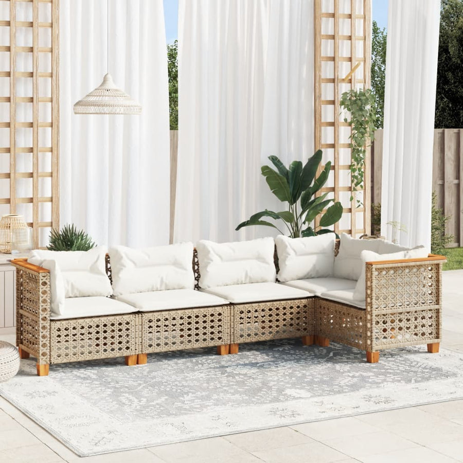 5-Delige Loungeset Met Kussens Poly Rattan Beige 1 gat weven