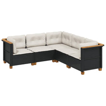 5-delige Loungeset met kussens poly rattan zwart
