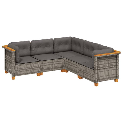 5-delige Loungeset met kussens poly rattan grijs