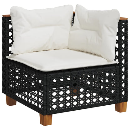 5-delige Loungeset met kussens poly rattan zwart