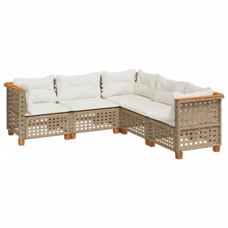5-Delige Loungeset Met Kussens Poly Rattan Beige 1 gat weven