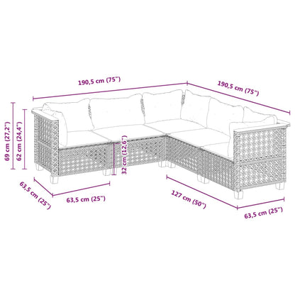 5-Delige Loungeset Met Kussens Poly Rattan Beige 1 gat weven
