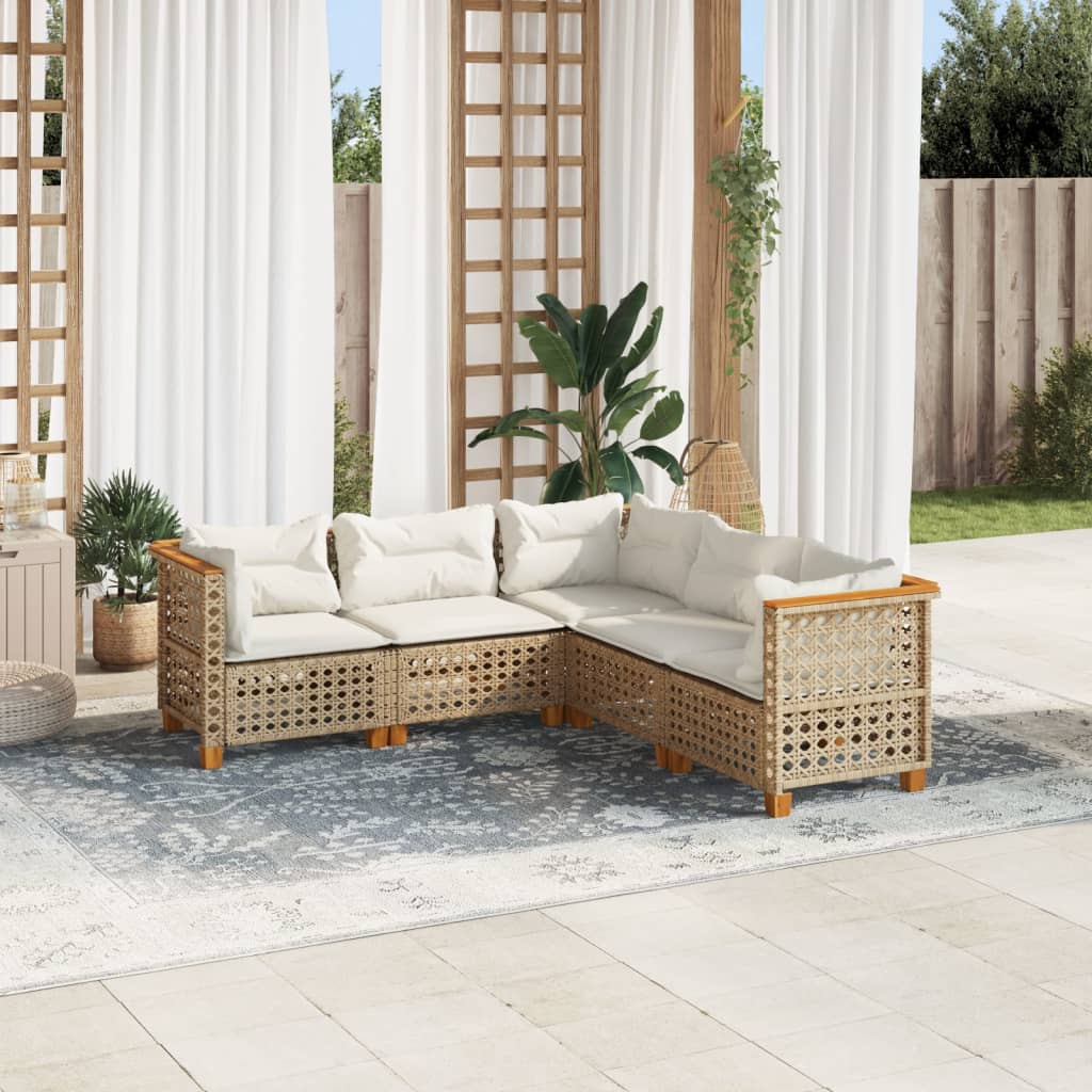 5-Delige Loungeset Met Kussens Poly Rattan Beige 1 gat weven