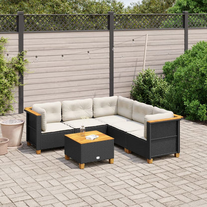 6-delige Loungeset met kussens poly rattan zwart