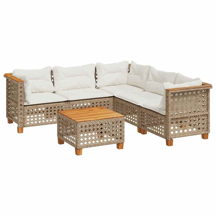 6-Delige Loungeset Met Kussens Poly Rattan Beige 1 gat weven