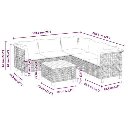 6-Delige Loungeset Met Kussens Poly Rattan Beige 1 gat weven