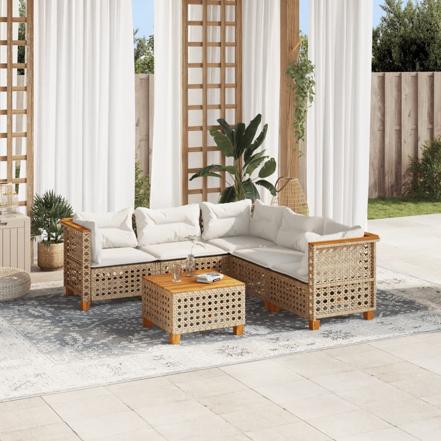 6-Delige Loungeset Met Kussens Poly Rattan Beige 1 gat weven