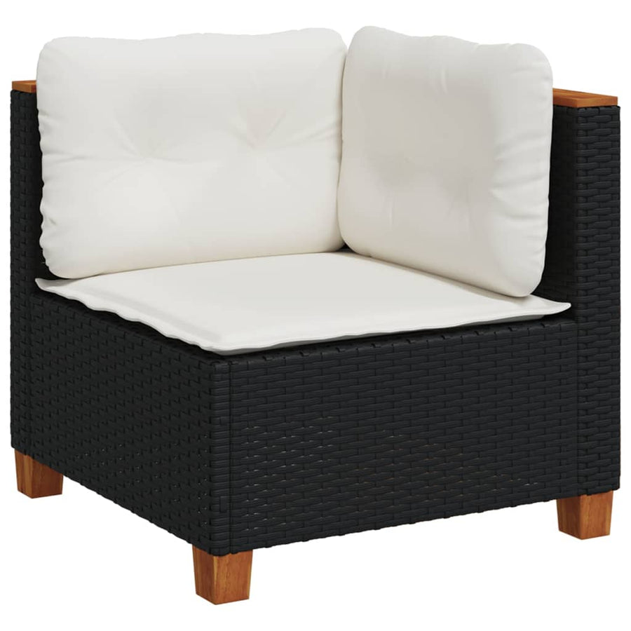 5-delige Loungeset met kussens poly rattan zwart