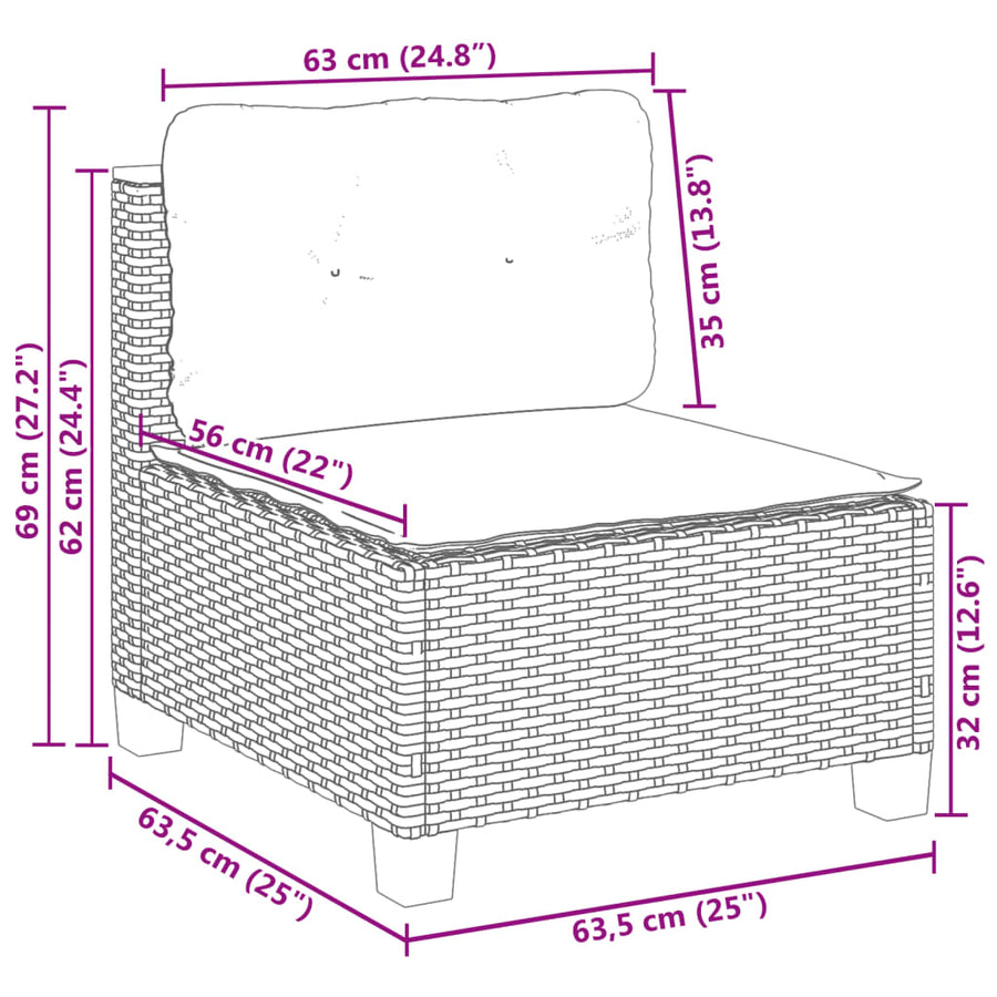 5-delige Loungeset met kussens poly rattan zwart
