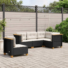 5-delige Loungeset met kussens poly rattan zwart