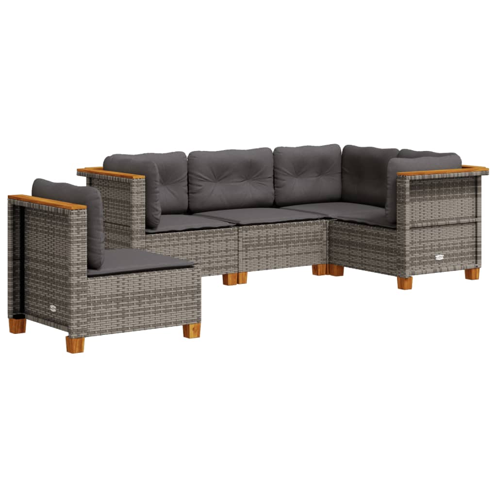 5-delige Loungeset met kussens poly rattan grijs
