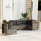 5-delige Loungeset met kussens poly rattan grijs