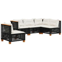 5-delige Loungeset met kussens poly rattan zwart