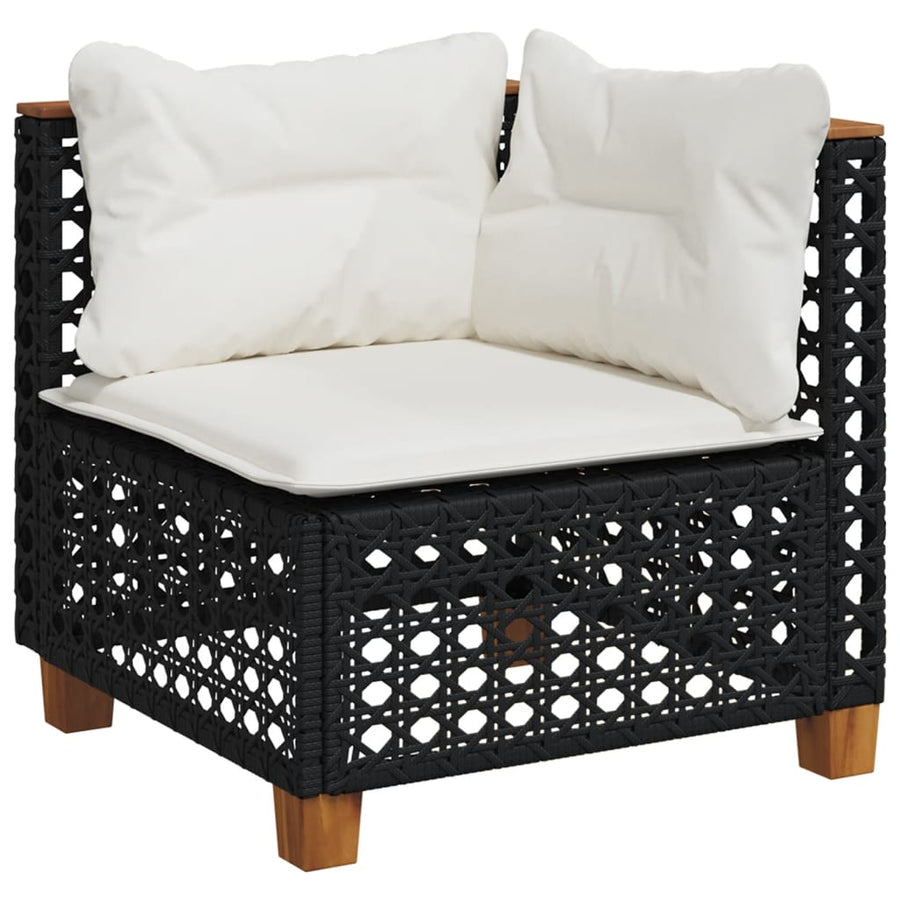 5-delige Loungeset met kussens poly rattan zwart