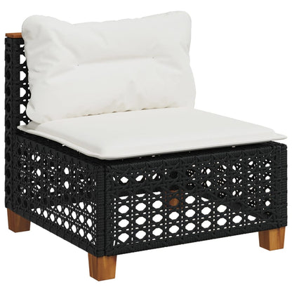 5-delige Loungeset met kussens poly rattan zwart