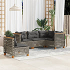 5-delige Loungeset met kussens poly rattan grijs