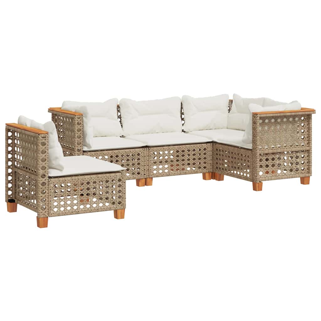 5-Delige Loungeset Met Kussens Poly Rattan Beige 1 gat weven