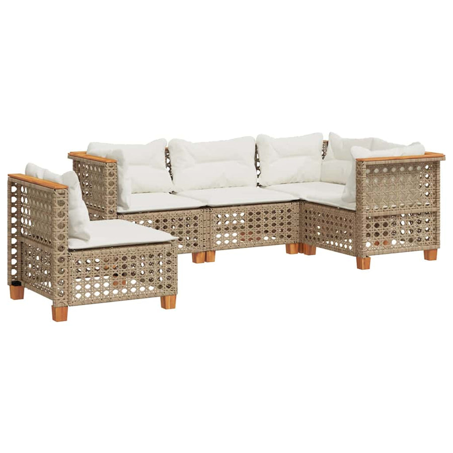 5-Delige Loungeset Met Kussens Poly Rattan Beige 1 gat weven