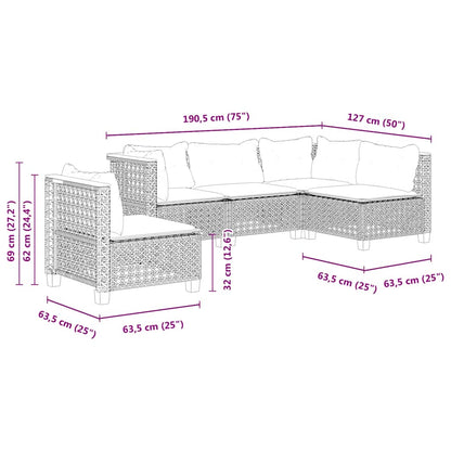 5-Delige Loungeset Met Kussens Poly Rattan Beige 1 gat weven