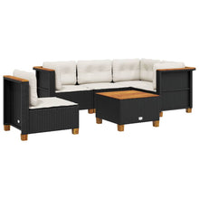 6-delige Loungeset met kussens poly rattan zwart