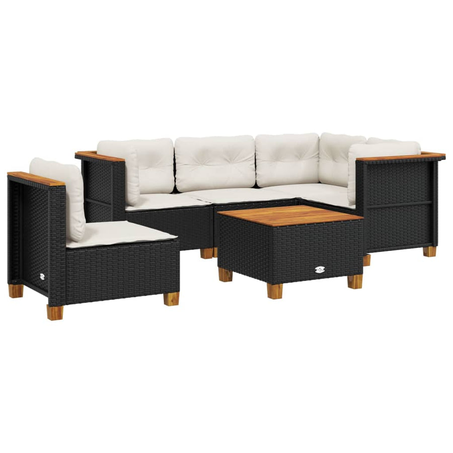 6-delige Loungeset met kussens poly rattan zwart
